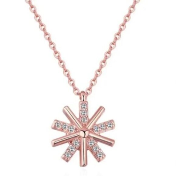 Rose Gold AAA Zircon Rotating Flower Necklace - Picture 1 of 2